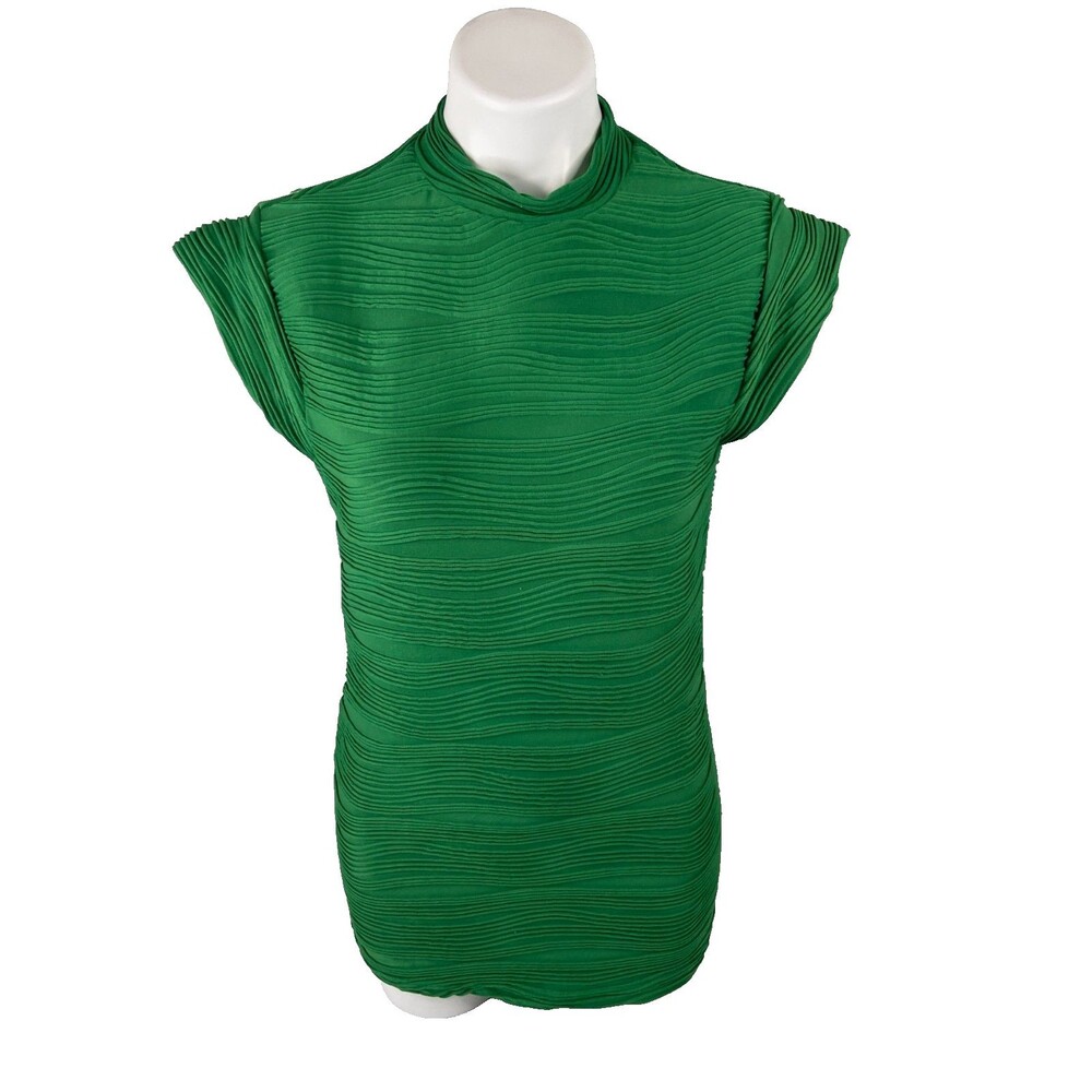 Women Small Green Waverly Blouse Cap Sleeve Texture Ripple Casual NWT - Picture 1 of 9